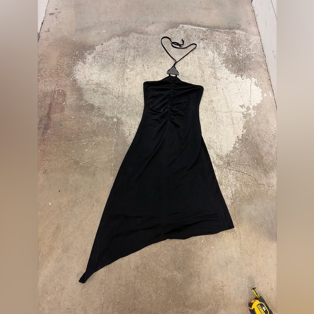 Vintage y2k Black Halter Dress asymmetrical fairy grunge whimsigoth
